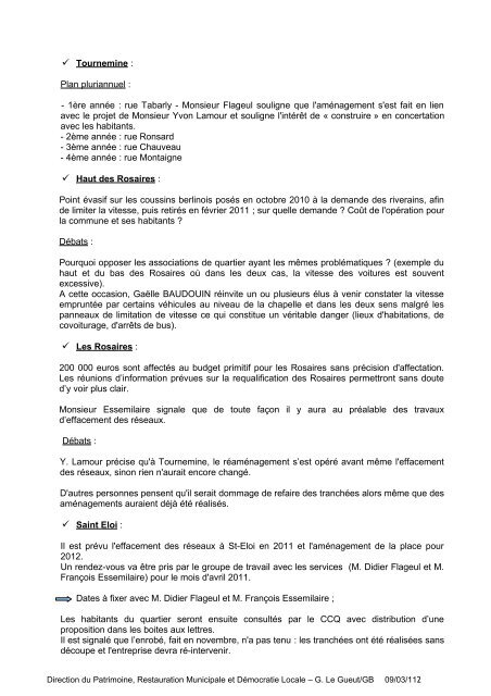 Réunion plénière du Comité Consultatif de quartier des Rosaires ...