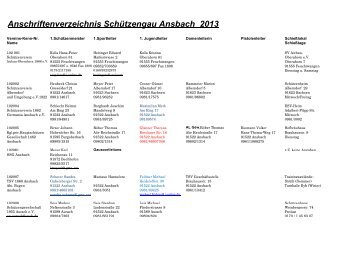 Anschriftenverzeichnis Schützengau Ansbach 2013