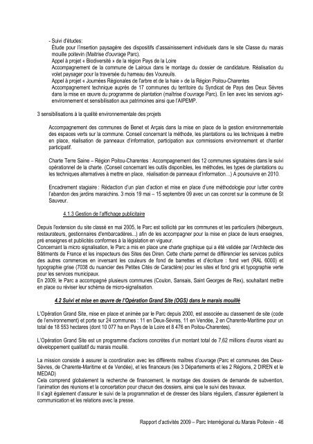 Rapport d'activités 2009 - Parc interrégional du Marais poitevin