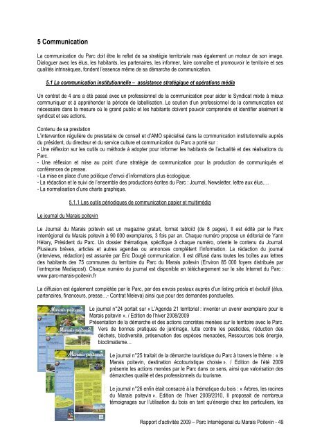 Rapport d'activités 2009 - Parc interrégional du Marais poitevin