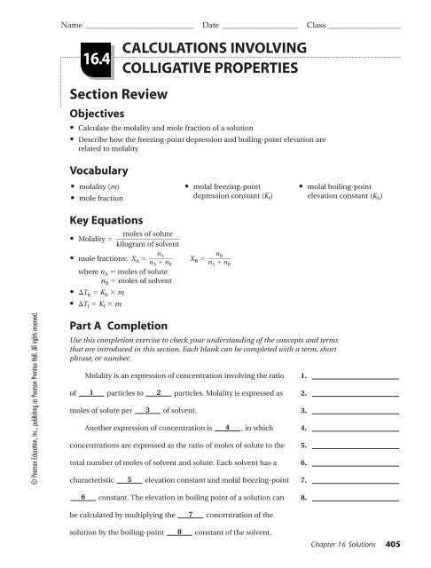 Calculations Involving Colligative Properties 16 4