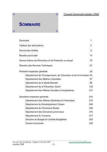 SOMMAIRE - Province de Luxembourg