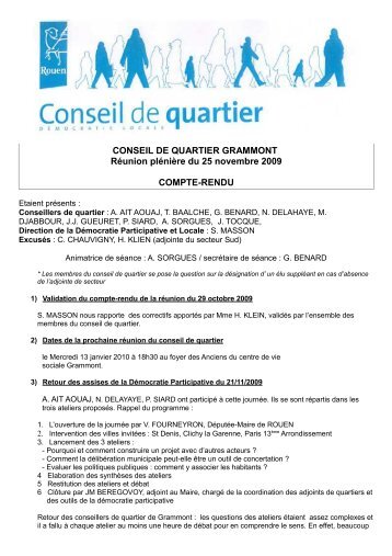 CONSEIL DE QUARTIER GRAMMONT Réunion plénière ... - Rouen