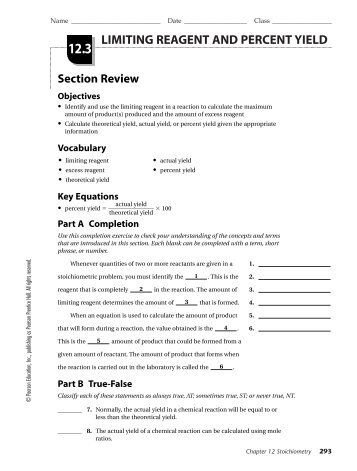 LIMITING REAGENT AND PERCENT YIELD 12.3