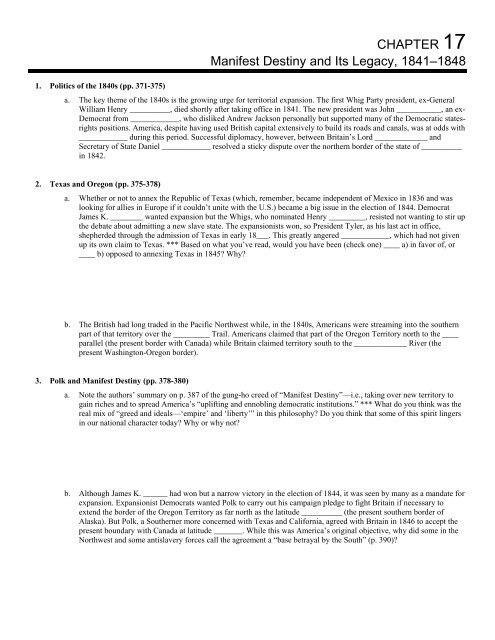 CHAPTER 17 Manifest Destiny and Its Legacy, 1841?1848