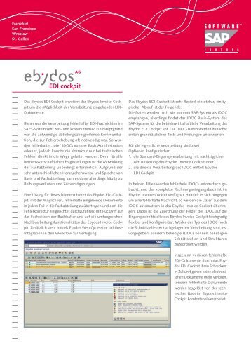 Das Ebydos EDI Cockpit erweitert das Ebydos Invoice Cock- pit um ...
