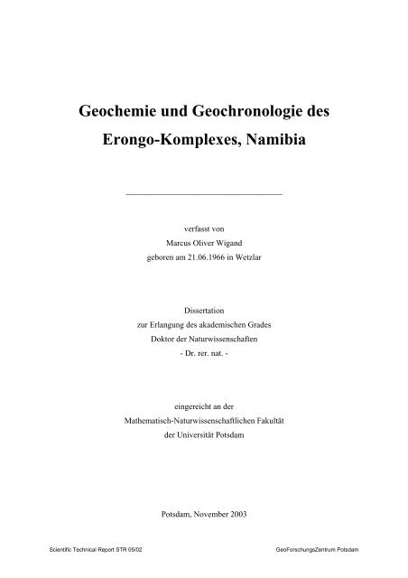 Geochemie und Geochronologie des Erongo-Komplexes, Namibia