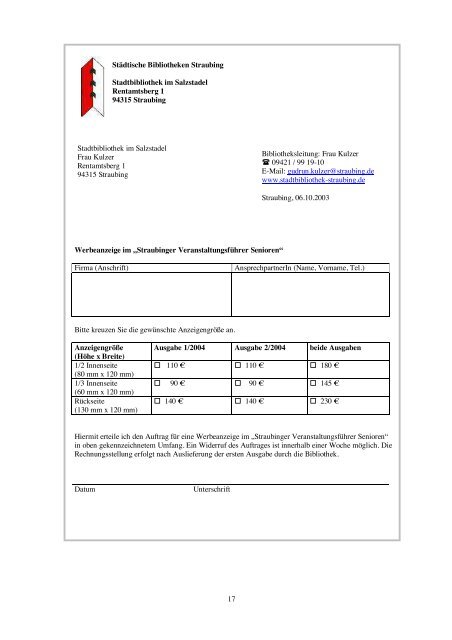 Bibliothek der dritten Lebensphase: neue Services für eine attraktive ...