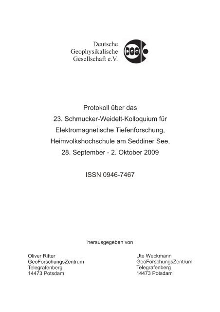 Deutsche Geophysikalische Gesellschaft e.V. ... - Bibliothek - GFZ