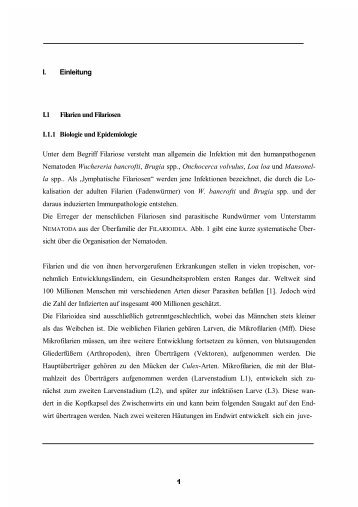 I. Einleitung I.1 Filarien und Filariosen I.1.1 Biologie und ...