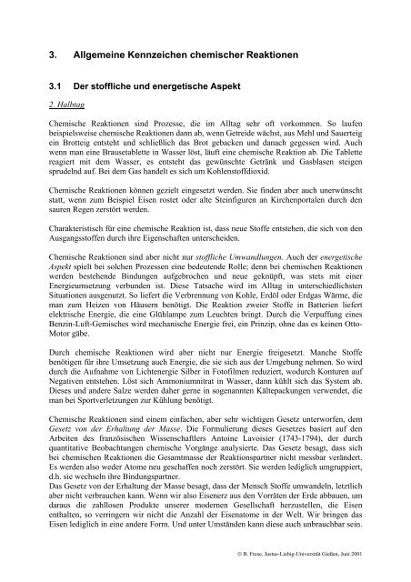 3. Allgemeine Kennzeichen chemischer Reaktionen - Justus-Liebig ...