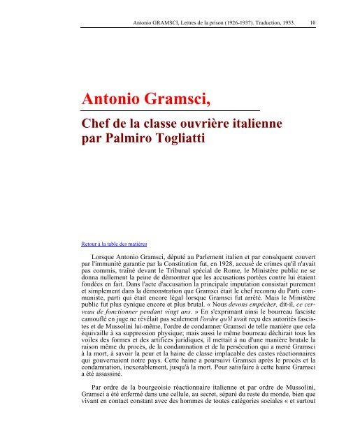 Lettres de la prison - Les Classiques des sciences sociales - UQAC