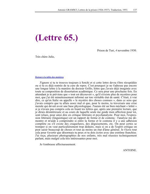 Lettres de la prison - Les Classiques des sciences sociales - UQAC