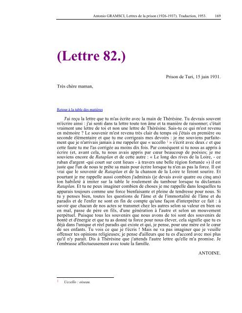 Lettres de la prison - Les Classiques des sciences sociales - UQAC