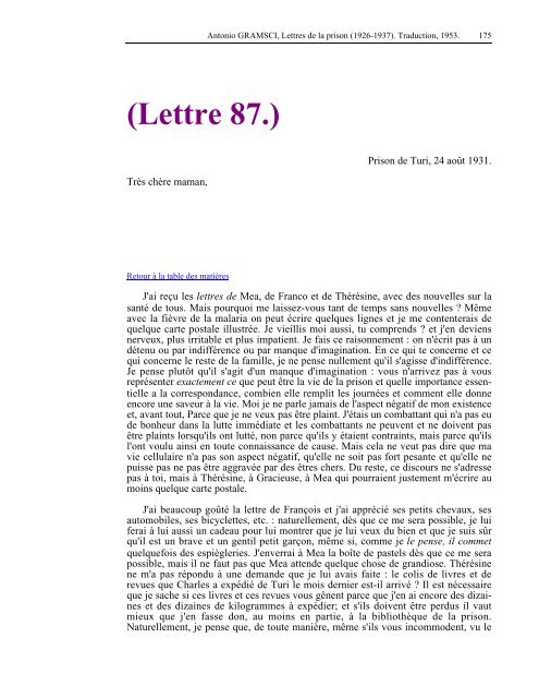 Lettres de la prison - Les Classiques des sciences sociales - UQAC