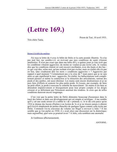 Lettres de la prison - Les Classiques des sciences sociales - UQAC