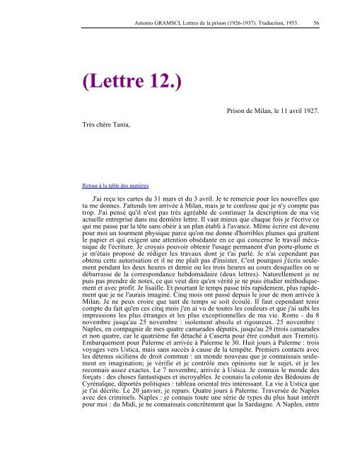 Lettres de la prison - Les Classiques des sciences sociales - UQAC