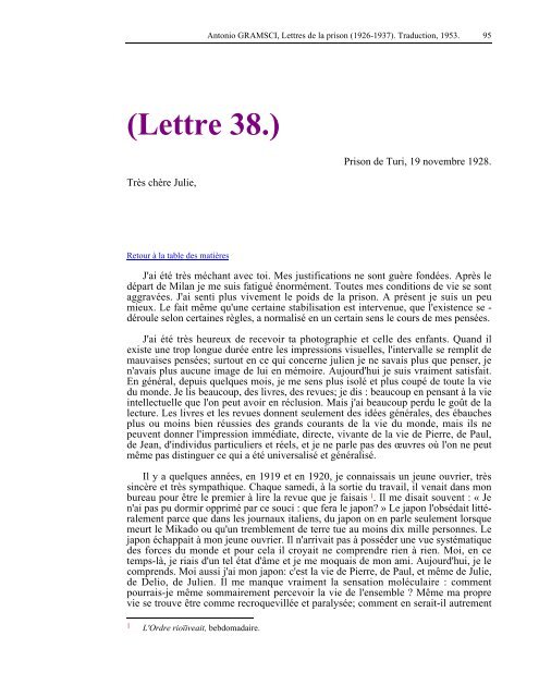 Lettres de la prison - Les Classiques des sciences sociales - UQAC