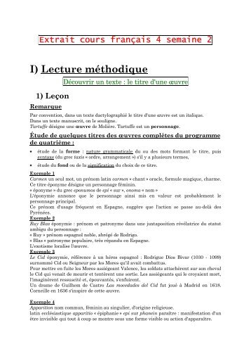 I) Lecture méthodique - HATTEMER