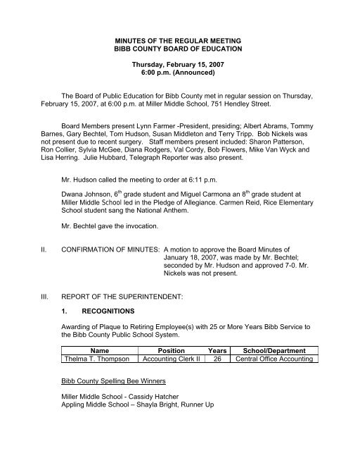 Board Meeting Regular February07 - Bibb County Schools