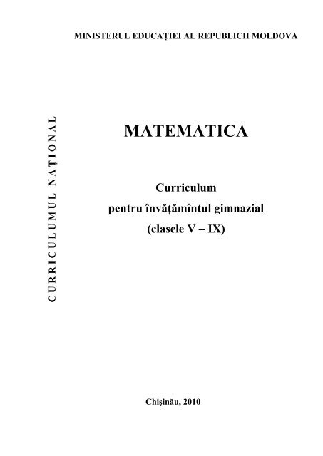 Matematica Curriculum Ministerul Educatiei Al Republicii Moldova