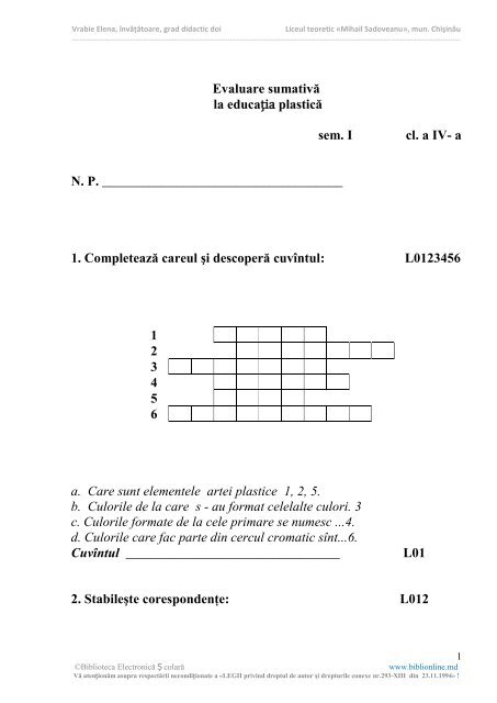 Evaluare SumativÄƒ La Ed