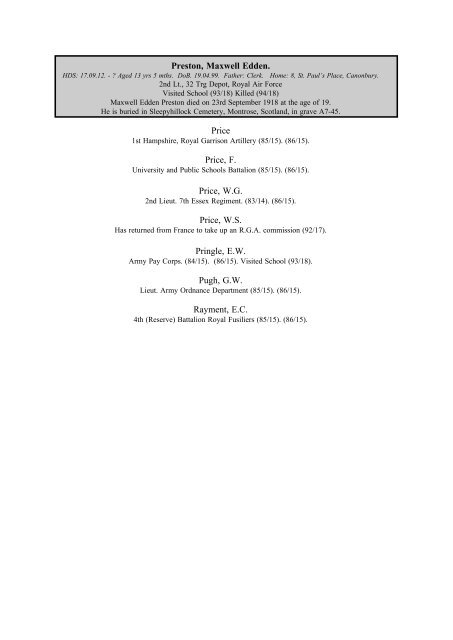 World War I Roll of Honour - The Clove Club Hackney Downs School