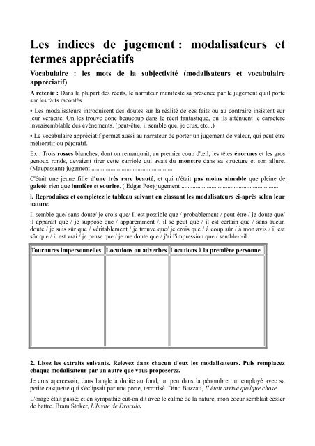 Les indices de jugement  modalisateurs et termes appréciatifs