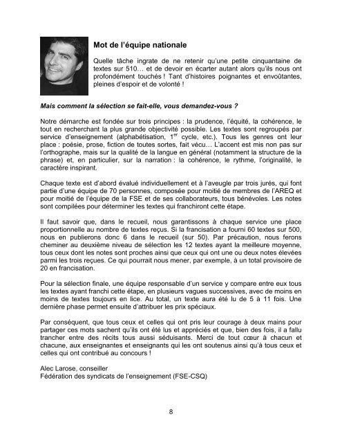 Texte de Manon et Réjean - Syndicat de l'enseignement de l ...