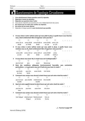 Questionnaire de la Typologie Circadienne - OVH.net