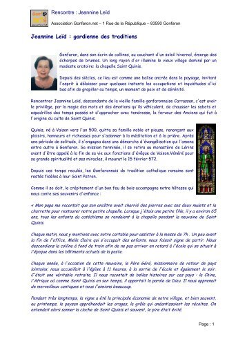 Jeannine Leïd : gardienne des traditions - Gonfaron.net