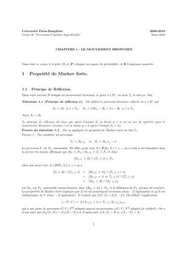1 Propriété de Markov forte. - Ceremade - Université Paris-Dauphine