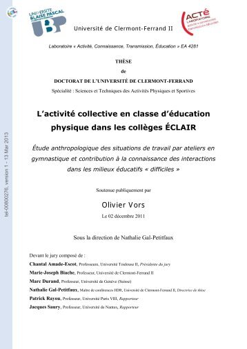 L'activité collective en classe d'éducation physique dans les ...