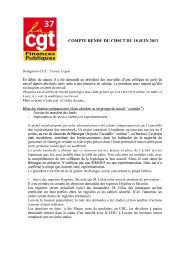 COMPTE RENDU DU CHSCT DU 18 JUIN 2013 - Syndicat CGT des ...