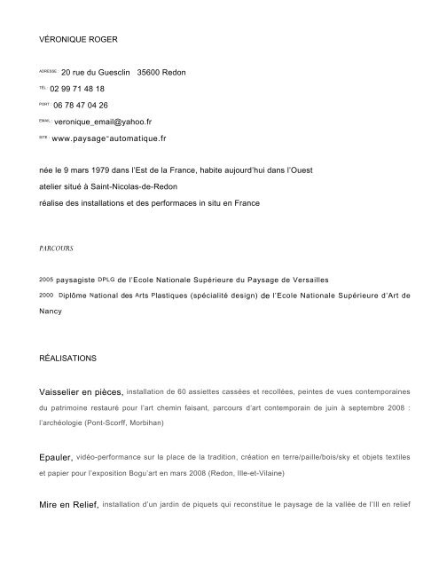 Curriculum Vitae - Ateliers Ouverts