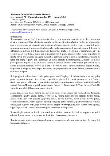 Campori 74 = gamma.s.6.3 (Libro di segreti) - Biblioteca Estense ...
