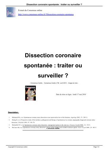 Dissection coronaire spontanée : traiter ou surveiller ? - Consensus ...