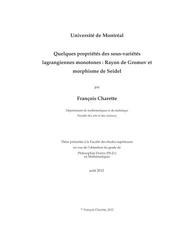 Université de Montréal Quelques propriétés des sous-variétés ...