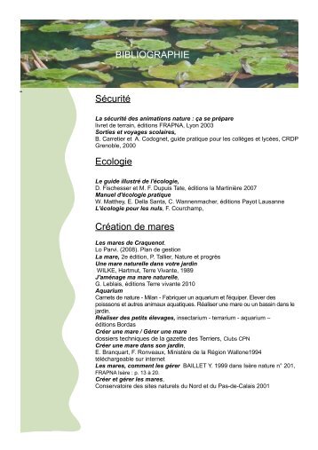 Sécurité Ecologie Création de mares BIBLIOGRAPHIE - Association ...