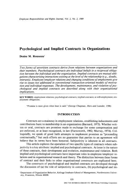 Psychological and implied contracts in organizations d.m. rousseau  1989