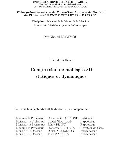 Compression de maillages 3D statiques et dynamiques - Artemis