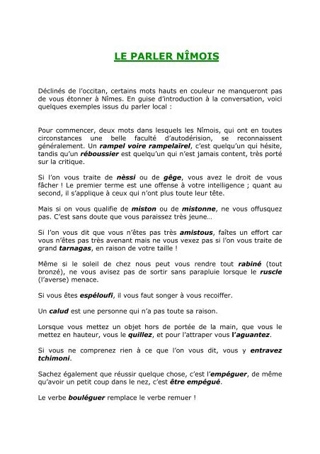 Le Parler Nimois Nimes