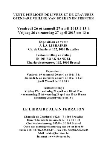 Vendredi 26 et samedi 27 avril 2013 à 13 h Vrijdag 26 ... - Bibliorare