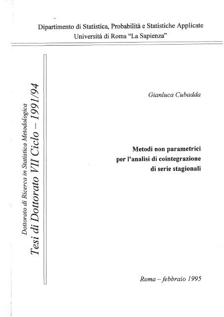 Metodi non parametrici per l'analisi di cointegrazione di ... - Sapienza