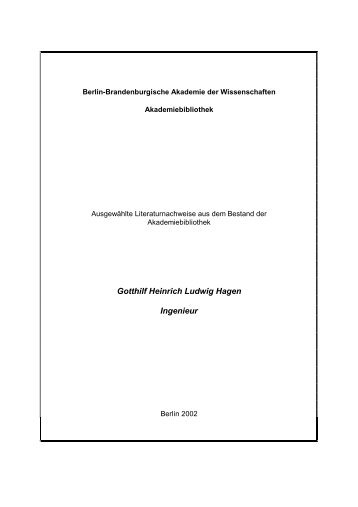 Gotthilf Heinrich Ludwig Hagen Ingenieur - Akademiebibliothek ...