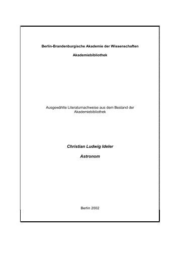 Christian Ludwig Ideler Astronom - Akademiebibliothek - Berlin ...