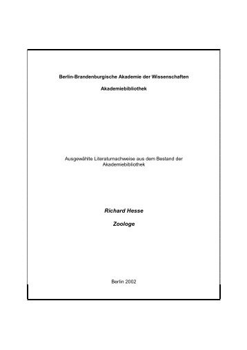 Richard Hesse Zoologe - Akademiebibliothek - Berlin ...