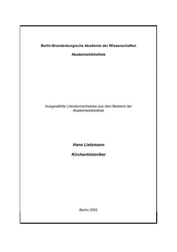 Lietzmann, Hans - Akademiebibliothek - Berlin-Brandenburgische ...