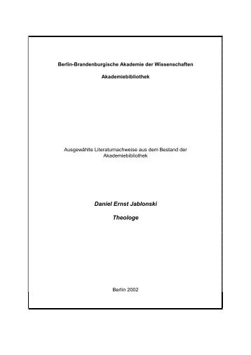 Daniel Ernst Jablonski Theologe - Akademiebibliothek - Berlin ...