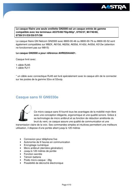 Ordering guide casque aout 2010 - Aastra France Extranet